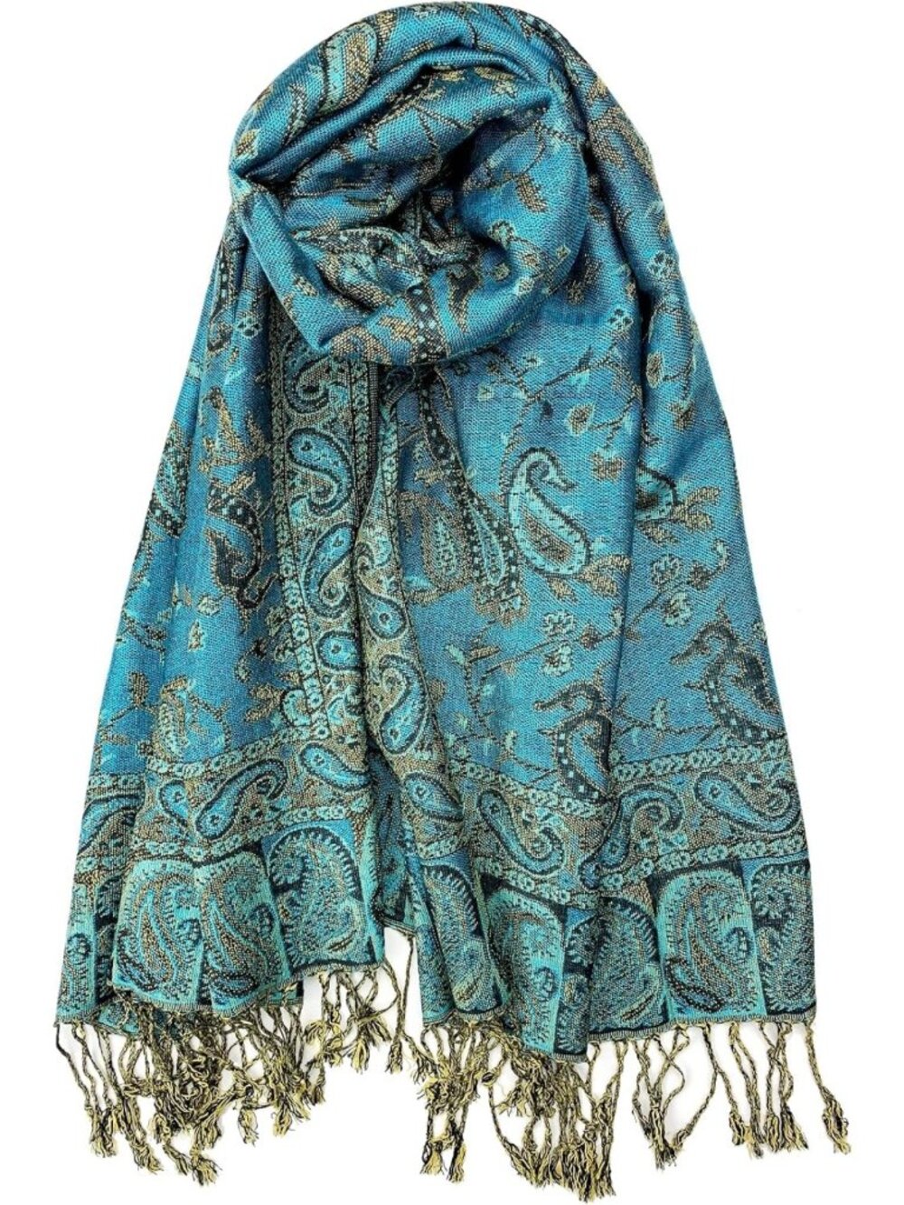 Ethnic Paisley Pattern Pashmina Shawl Wrap Scarf with Fringes for Women